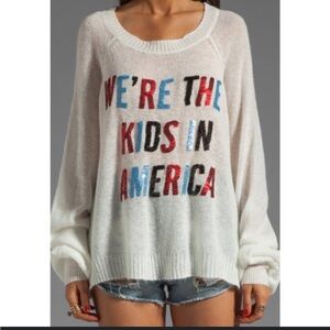 Wildfox White Sweater ‘Kids in America’